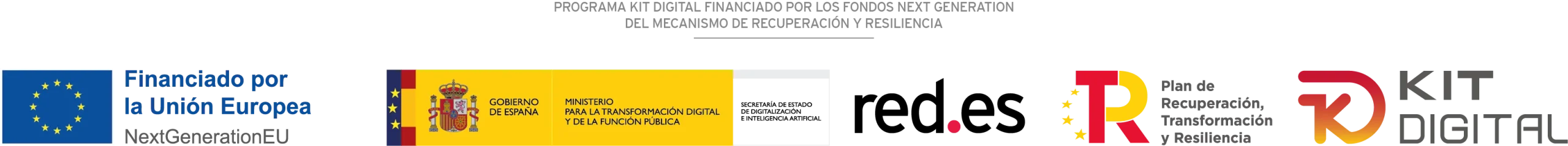 Programa Kit Digital financiado por los fondos Next Generation del Mecanismo de Recuperación y Resiliencia. Financiado por la Unión Europea – NextGenerationEU. Gobierno de España, Ministerio para la Transformación Digital y de la Función Pública. Red.es. Plan de Recuperación, Transformación y Resiliencia. Kit Digital.